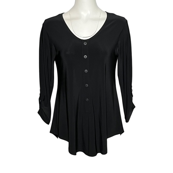 Sympli Unity Henley Tunic Top Black Size 10 Stretchy Minimalist Flowy Lagenlook - Picture 1 of 5